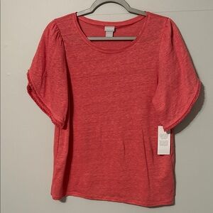 Chico's Strawberry Blush Short Sleeve top. Size one(medium)100% linen. NWT